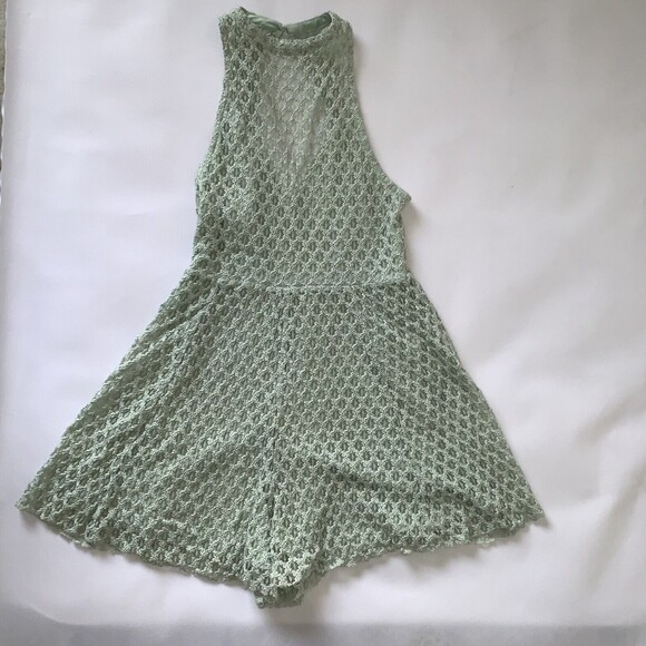 Urban Outfitters Silence Noise Romper Women S Lace Green Sheer High Neck Preppy - Picture 4 of 13